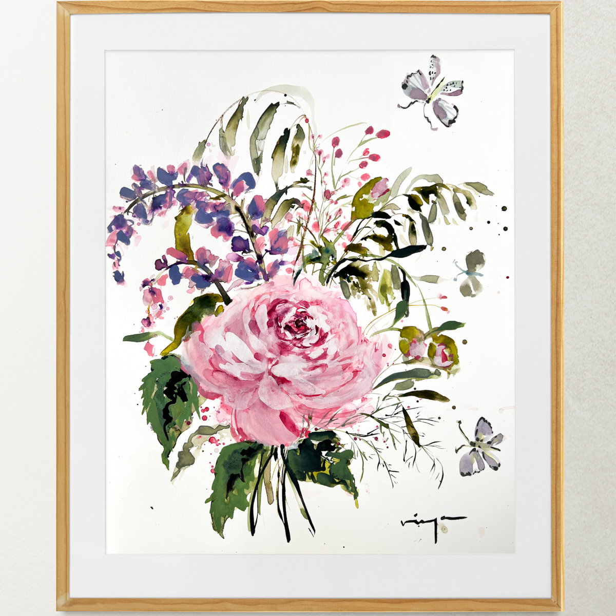 Butterflies and Roses watercolor fine art print