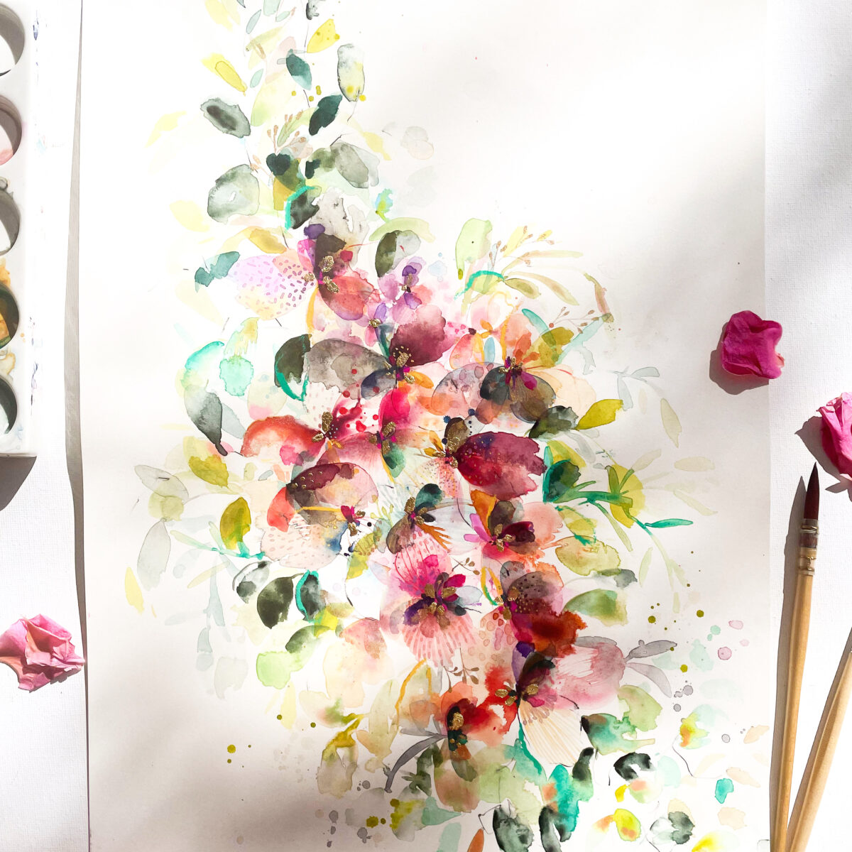 Crimson Bloom Radiance – Original watercolour painting